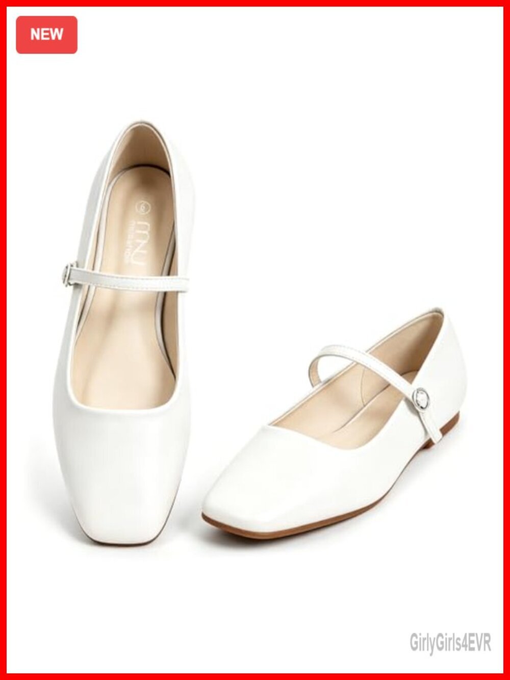 Square Toe Mary Jane Flats - Non-Slip Adjustable Strap Dressy Casual Work Shoes